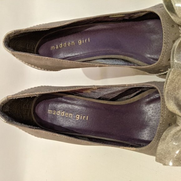 Madden Girl Peep Toe Heels Women SIze 8 Limeric Pump Heeled Shoes Bow Beige - Picture 9 of 11